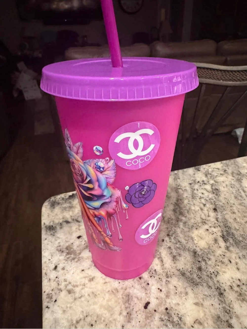 Betty Boop Pink and Purple Color-Changing Plastic Tumbler with Lid and Straw - Picture 4 of 5